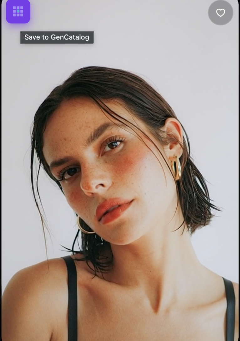 Save to GenCatalog button appearing on an AI generation