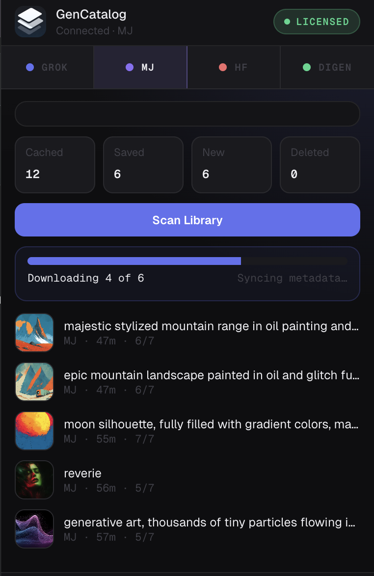 GenCatalog Chrome extension popup
